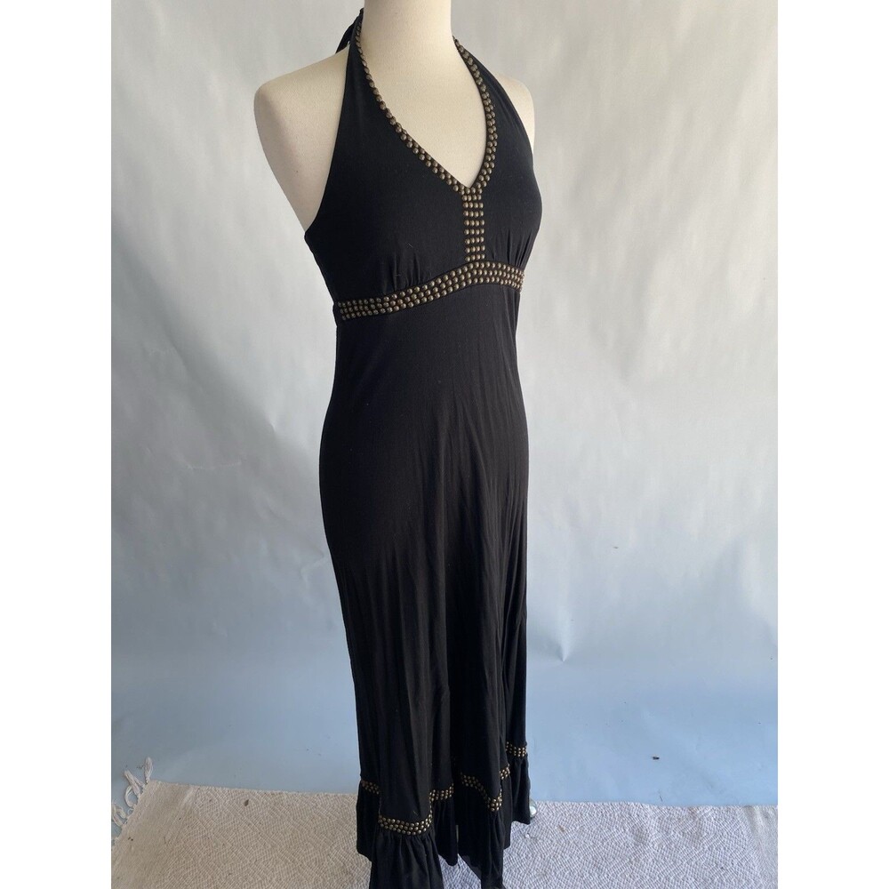 I.N.C. Pima Cotton Black Studded Halter Maxi Dress Medium